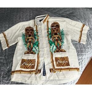 Vintage Phat Farm Hawaiian Shirt Tiki Camp Collar Button Up Size 2XL NOS 90s Y2K